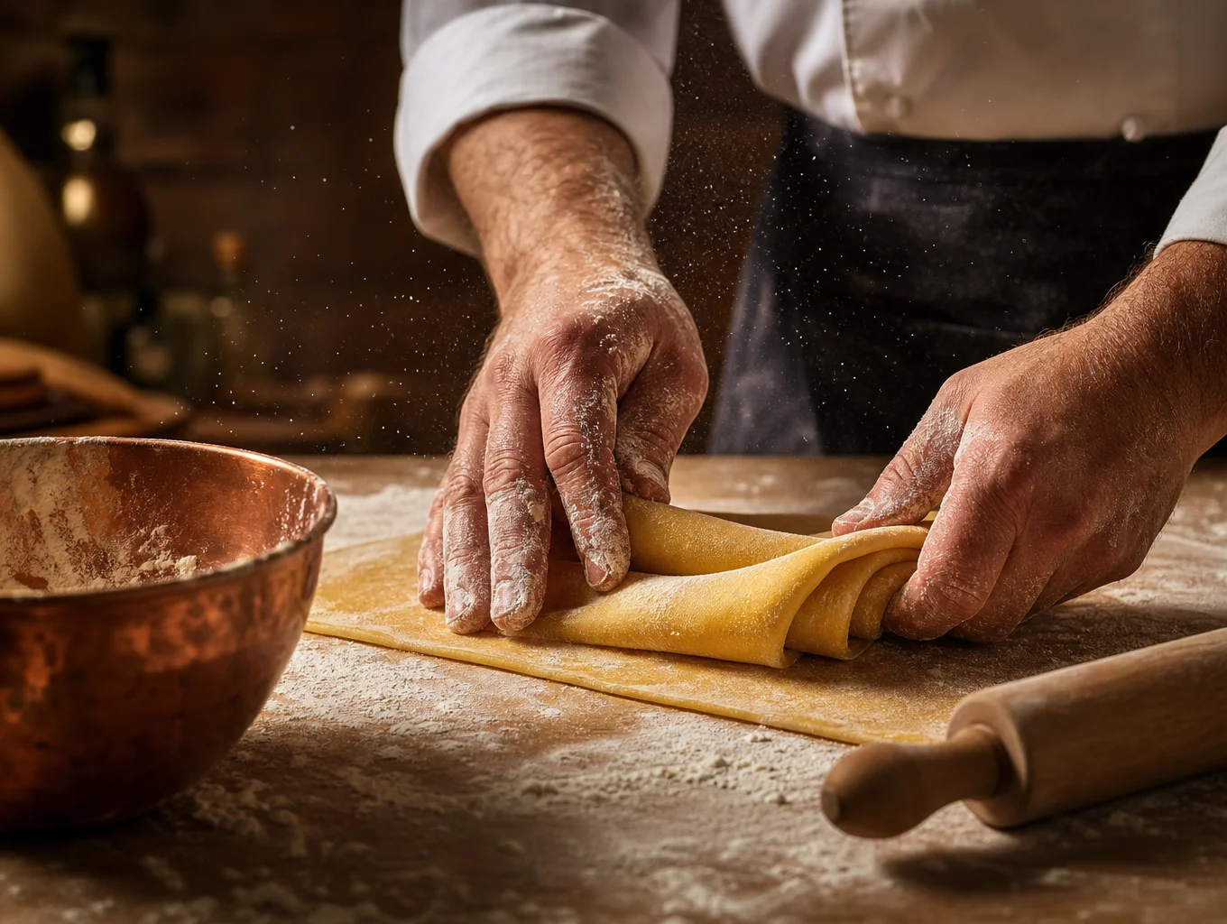 Freshly prepared handmade pasta with seasonal herbs