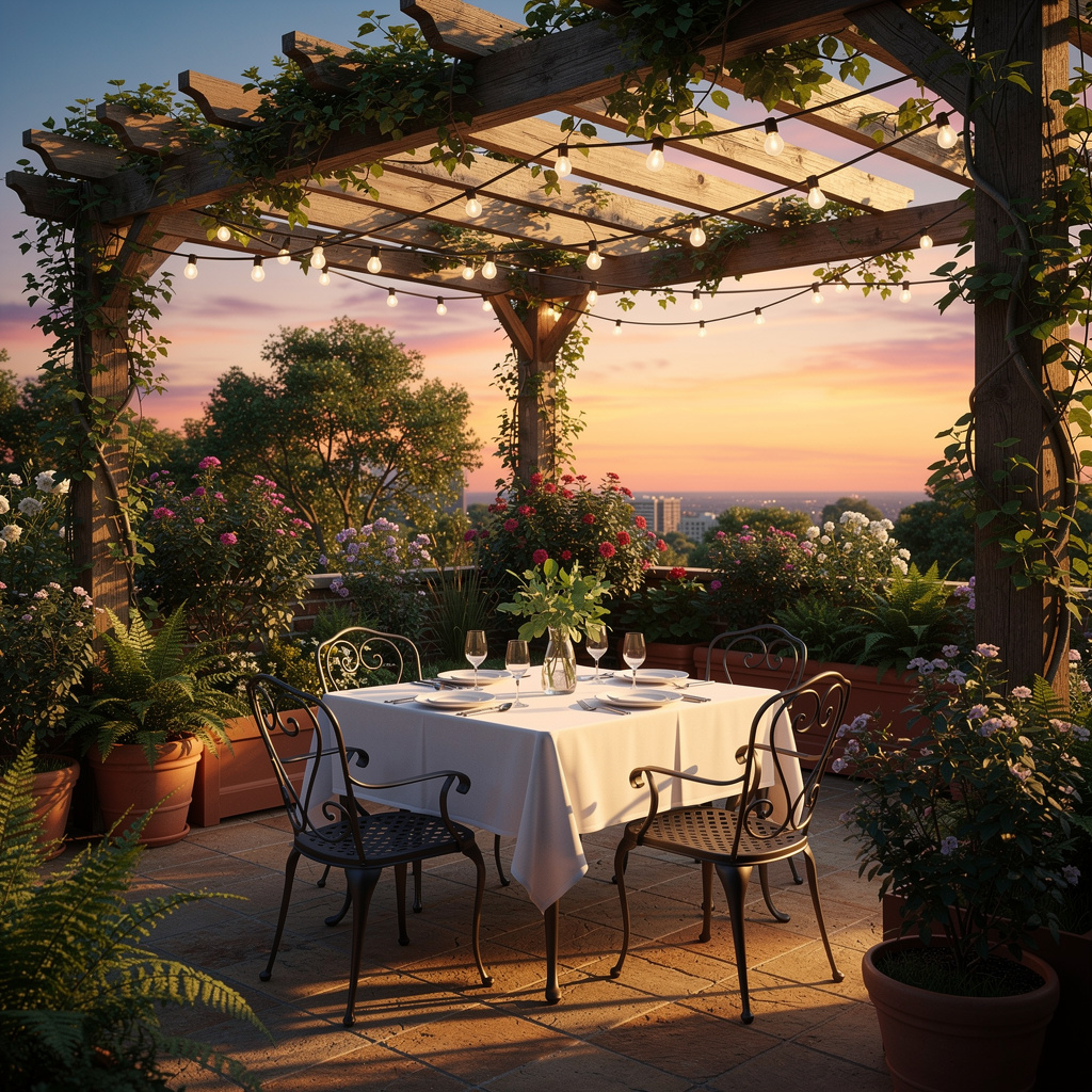 Cozy outdoor patio seating area at dusk