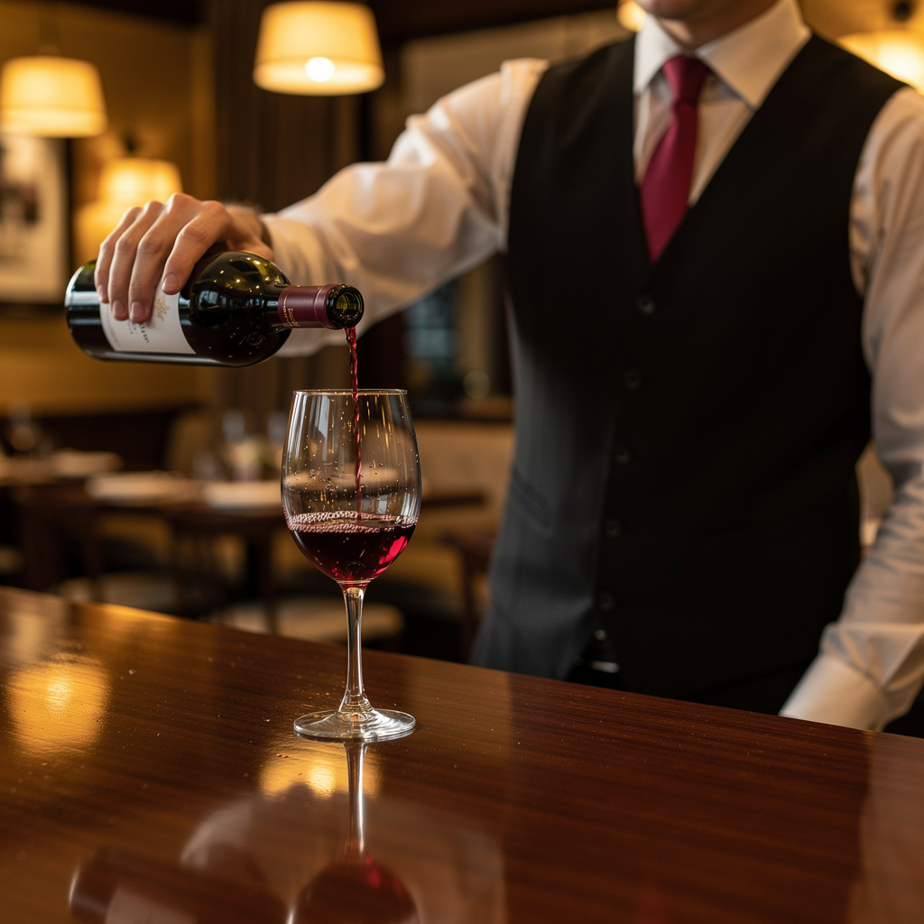 Sommelier pouring a glass of Italian red wine