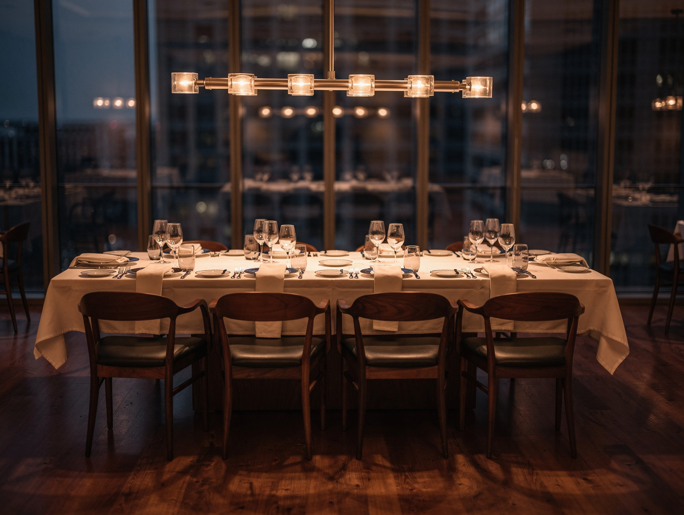 Cozy candlelit dining room with warm ambient lighting