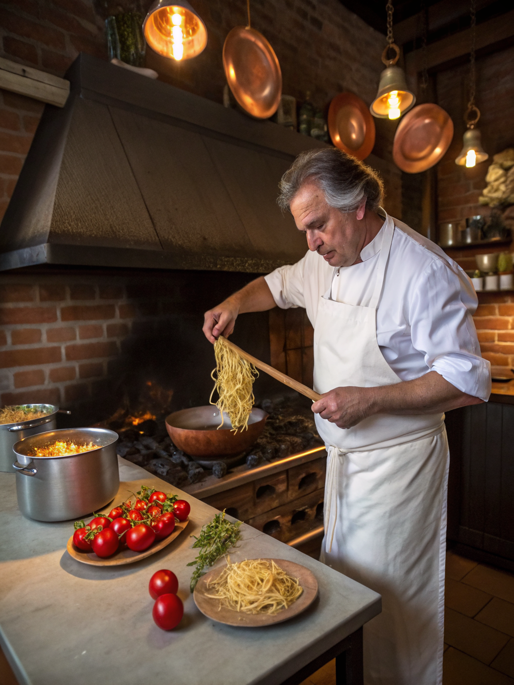 Chef preparing fresh pasta in our open kitchen